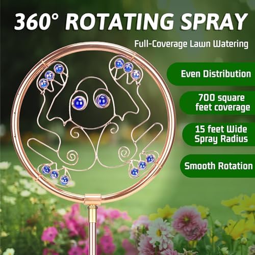 34" Tall Copper-Coated Stainless Steel Garden Sprinkler, 360° Rotating Decorative Ornamental Sprinkler for Lawn, Yard & Landscape Watering (Frog) - Image 2