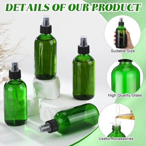 Norme 12 Pcs 8 oz Glass Spray Bottles, Funnels and Labels, Green, Stylish - Image 3