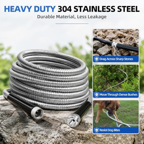 SPECILITE 100ft 304 Stainless Steel Metal Garden Hose with Blue Nozzle - Image 2