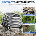 SPECILITE 100ft 304 Stainless Steel Metal Garden Hose with Blue Nozzle - Image 2