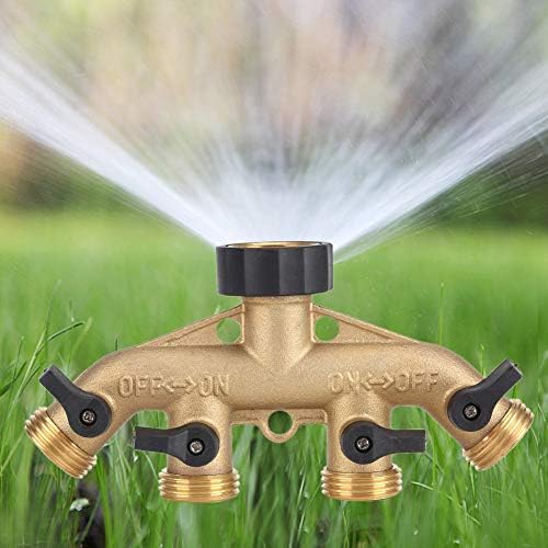 Fdit 3/4 Inch Brass 4 Way Hose Pipe Splitter, Garden Irrigation Tap Connector, Thread, Golden and Black - Image 2