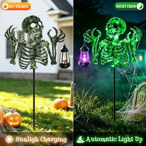 YJFWAL Halloween Skull Decor with Solar Light, 1 Pack Skull Solar Garden Lights Outdoor Waterproof for Family and Friends, Stake Lights with Solar Lanterns Yard Art Outside Patio Garden Decor - Image 4