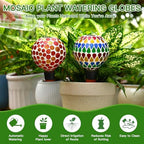 SAVENNA Mosaic Plant Watering Globes with Terracotta Spikes, 17oz Glass Self Watering Globes for Indoor & Outdoor Potted Plants, Decorative Water Drippers, Set of 2 - Image 2