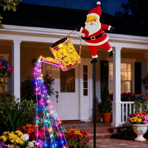 Christmas Solar Kettle Light, 2026 New Garden Lawn Decorative Light, Outdoor Hanging Solar Powered Santa Claus Watering Can with LED for Lawn Decorations (Colorful) by LANMOK