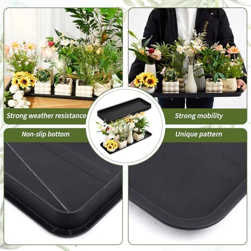 Cinnvoice 4 Pack Black Rectangle Plant Saucer, 23.2 x 8.2 x 0.8 Inch - Image 3