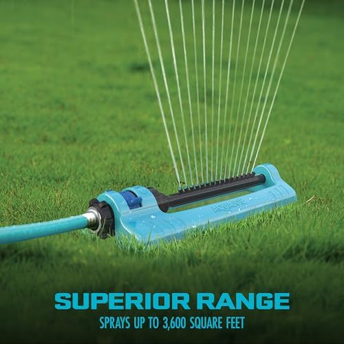 Aqua Joe Oscillating Sprinkler with Adjustable Spray, 16 Clog-Resistant Nozzles, Metal Base & 3600 Square Foot Coverage, Compatible with Garden Hoses - Image 4