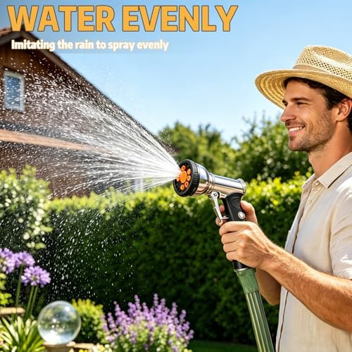 Garden Hose Nozzle Heavy Duty, High Pressure Hose Sprayer with 9 Spray Patterns, Metal Water Hose Nozzle Leakproof for Car Washing, Lawn Care, Plant Watering, Patio Cleaning & Pets (orange) - Image 7