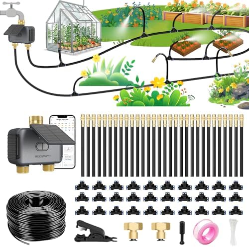 120FT WiFi Solar Drip Irrigation System, Dual Zone Timer by HEKIWAY