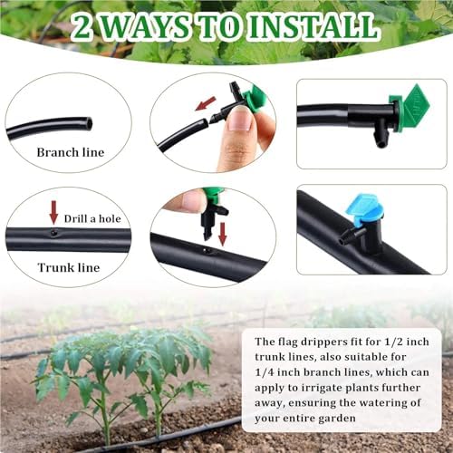 Drip Emitter 150 Pcs 4/7mm Adjustable Micro Drip Sprinkler Emitter Garden Flag Irrigation Drippers for Yard Greenhouse Watering System(16L Green) - Image 7