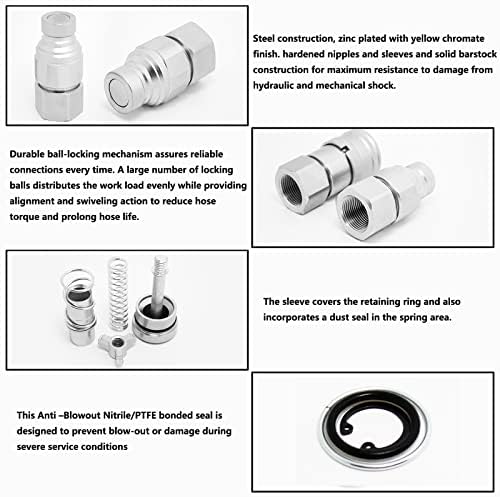 CEKER 3/8" NPT Skid Steer Bobcat Flat Face Hydraulic Quick Disconnect Coupling Fits ISO 16028 Hydraulic Quick Connect Coupler - Image 3