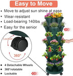 GameXcel Vertical Planter Tower - 7 Tier Stackable Garden Planters with Wheels and Garden Tool Set Plant Pots for Strawberry Herb Flower and Vegetable Indoor Outdoor Use Green - Image 6