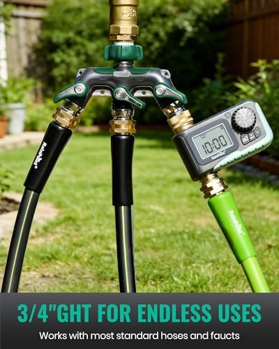 RAINPOINT 3 Way Hose Splitter, 100% Metal Heavy Duty Garden Hose Splitter With 1.9" Extra Long Handle & Individual Shut Off, 3/4 Inch GHT Thread Water Hose Connector For Spigot Faucet (Dark Green) - Image 6