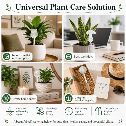 HyJeryty Non-Clogging Iridescent Tulip Plant Watering Globes with Terracotta Spikes, Hand Blown Glass Self Watering Planter Insert, Watering Bulbs for Indoor Small & Medium Potted Plants (3 Pack) - Image 5
