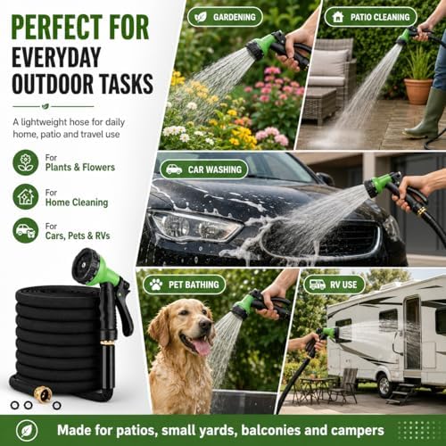 100FT Non-Expandable Flat Garden Hose with 10 Function Nozzle,No-Kink,Deep Black - Image 6