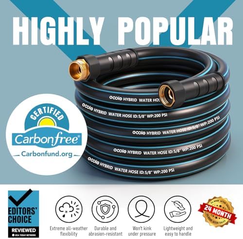 Garden Hose 100 ft x 5/8" with Nozzle, Water Hose Heavy Duty Flexible, Lightweight Kink-less Hybrid Hose with Swivel Handle, Male to Female Fittings (Blue, 100FT) - Image 2