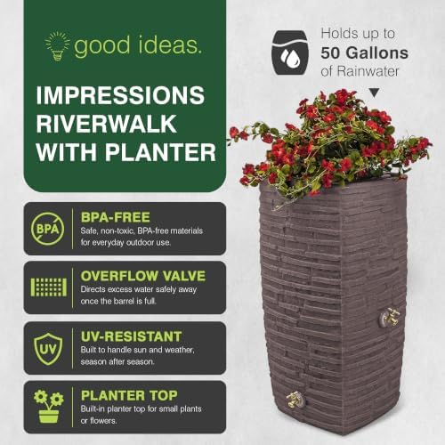 Good Ideas Impressions Riverwalk Rain Water Collection Barrel, 50 Gallon - Image 2
