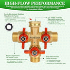 3 Way Hose Splitter, Solid Brass High Volume 3 Way Hose Splitter Valve with Metal Handle, Heavy Duty High Flow Spigot Splitter with Shut off Valve, 3/4 Inch Garden Tap Splitter - Image 5