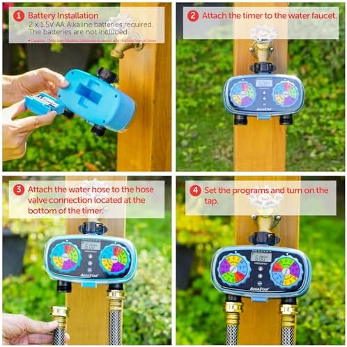AQUASTAR Two-Zone Hose Watering Timer (Blue), Automatic Irrigation for Lawn, Garden, Yard, Two Outlets - Image 5