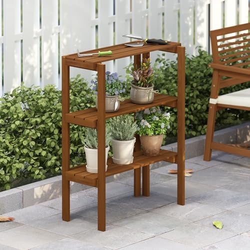 Furinno TIOMAN Plant Shelf, 3-Tier Plant Stand, Display Shelf, for Multiple Pot, Easy Toolless Assembly, Patio, Balcony, Garden, Natural - Image 2