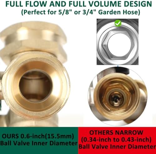 STYDDI Full Flow 3-Way Garden Hose Splitter, Solid Brass High Volume 3 Way Hose Splitter Valve with Metal Handle, Heavy Duty High Flow Spigot Splitter with Shut off Valve, 3/4 Inch Garden Tap Splitter - Image 3