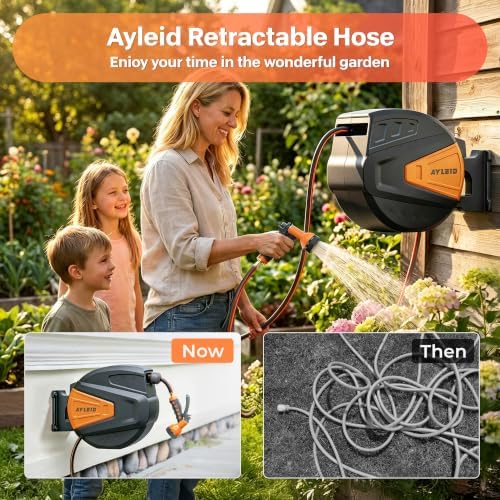 Ayleid Retractable Rubber Hybrid Garden Hose Reel, 5/8"x100ft Wall Mount - Image 2