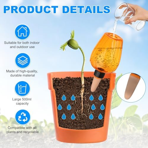 M METERXITY 3-Pack Plant Self Watering Globes, 5.1 oz Plastic Rose Water Bulbs Top Fill for Indoor/Outdoor Plants, Self Watering Spikes Slow Release Terracotta [Orange] - Image 2