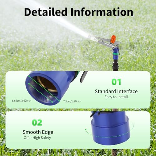 Irrigation Sprinkler, High Pressure Impact Water Sprinkler, 360° Adjustable Large Area Sprinkler, Heavy Duty Metal Spray Gun for Lawn, Garden, Farm, 164-213 ft Coverage, Silver Blue - Image 7