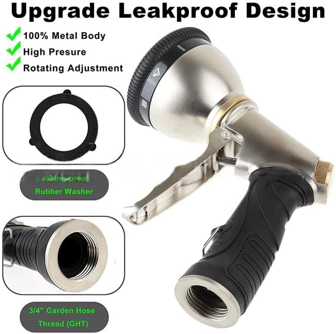 Heavy duty metal garden hose sprayer nozzles, 9 types of high pressure manual sprays, zinc alloy body, 3/4" standard connector, soft rubber grip - Image 6