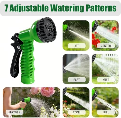 100FT Kink-Free EVA Coil Garden Hose, 3/4'' Brass Connector Expandable Self Coiling Water Hose with 7 Patterns Spray Nozzle for Lawn, Greenhouse, Patio, Boat, Car Wash - Image 3