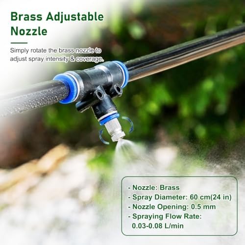 Metal Misting Nozzle Tee with Built in Hose, Sprayer for Outdoor Cooling - Image 3