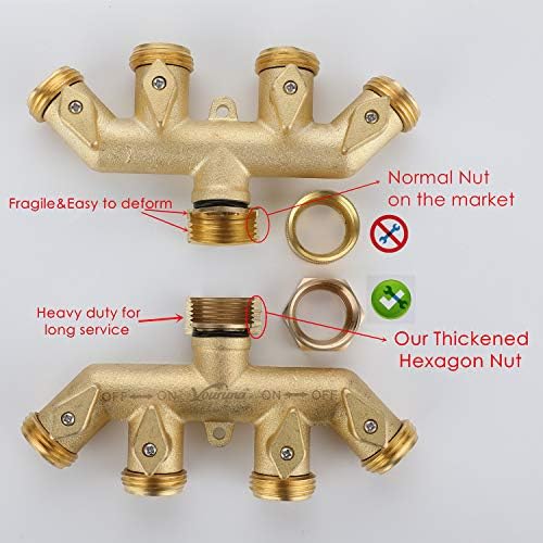 Premium Heavy Duty Brass 4 Way Garden Hose Splitter Improved, NPT3/4" Copper Four Outlet Faucet Diverter Valve, Outdoor Garden Manifold Adapter Connector (4-way) - Image 6
