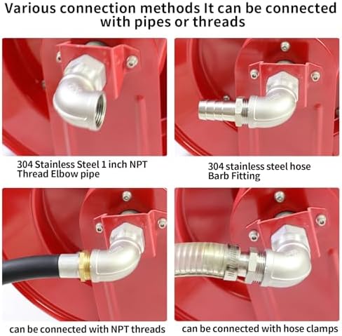 3/4" x 50' Retractable Fuel Hose Reel with Automatic Shut-Off Nozzle – Spring-Driven Diesel Hose Reel, 300 PSI, Industrial Heavy-Duty Steel Construction,Diesel Reel for Aircraft, Ships - Image 2