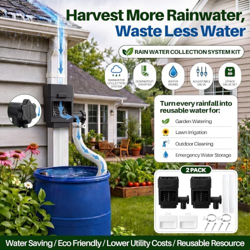 2 Pack Rain Barrel Diverter Kit for 2x3 & 3x4 Inch Downspouts(Black) - Image 2