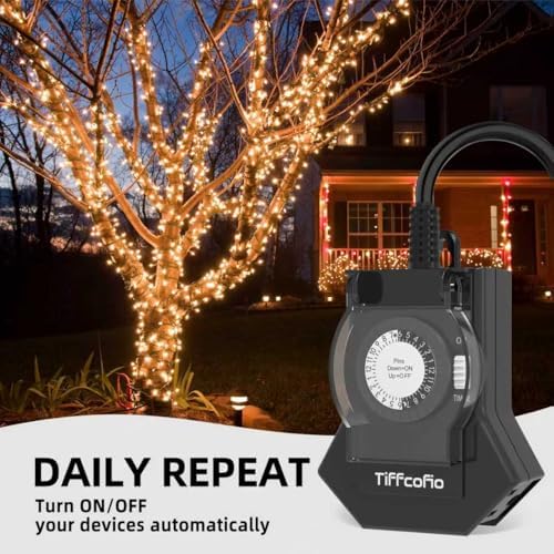 Outdoor Timer Outlet Waterproof, 24 Hour Mechanical Light Timer Outdoor, 2 Grounded Outlets for Home and Garden, 15A 1/2HP, Heavy Duty, ETL Listed (2 Packs) - Image 4