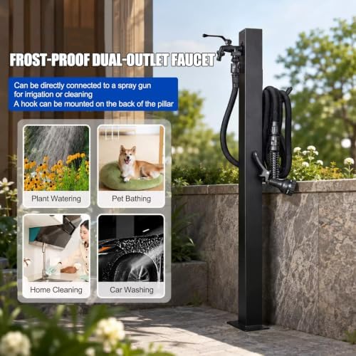 Outdoor Faucet Stand with Hose Holder, Freestanding Garden Water Column, Stainless Steel Outdoor Water Station for Garden Hose Connection - Image 7