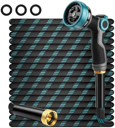 Garden Hose 50FT Non-Expandable Ultra Lightweight Water Hose & Super Flexible Hose with 10-Pattern Hose Nozzle High-Strength Special Cloth Cover with 3/4" Brass fitting for Lawn, Yard, Car Washing by HmiL-U