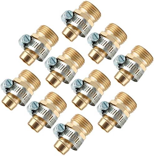 5/8" Brass Garden Water Hose Repair Mender Male Connector with Stainless Steel Clamp (Pack of 10) by Wideskall