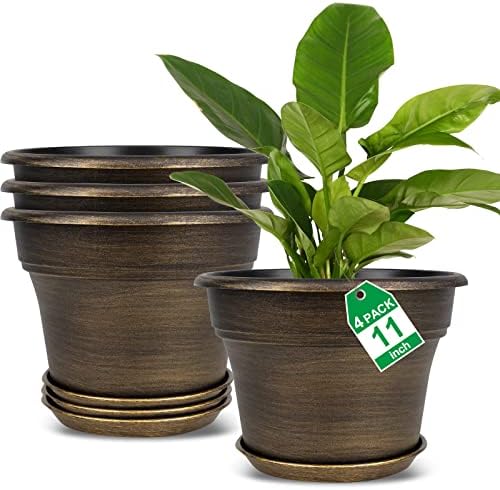 Fodetyff Planters-Plant-Pots-Indoor-Outdoor, 11 inch 4 Pack Gold by Fodetyff