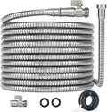 Morvat 100ft Stainless Steel Garden Hose Metal with Brass ON/OFF Valve, Heavy Duty for Nozzle, Water, Yard & Outdoor, Lightweight No-Kink, Crush & Puncture Resistant, Roll of Teflon Tape & 3 Washers by Morvat