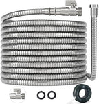 Morvat 100ft Stainless Steel Garden Hose Metal with Brass ON/OFF Valve, Heavy Duty for Nozzle, Water, Yard & Outdoor, Lightweight No-Kink, Crush & Puncture Resistant, Roll of Teflon Tape & 3 Washers by Morvat
