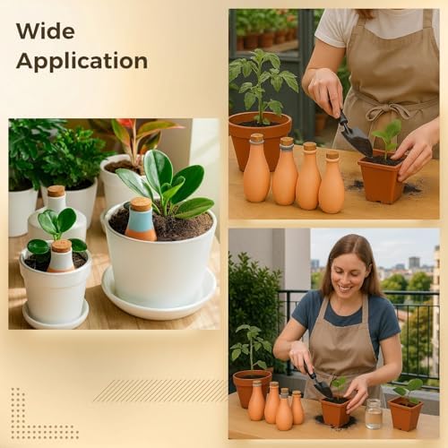 4 Pcs Terracotta Self-Watering Spikes for Outdoor Plants, Large Ceramic Watering Spikes with Cork Stopper for Garden Use, Green, Blue, Pink, and Orange, Helps Cut Water Waste - Image 2