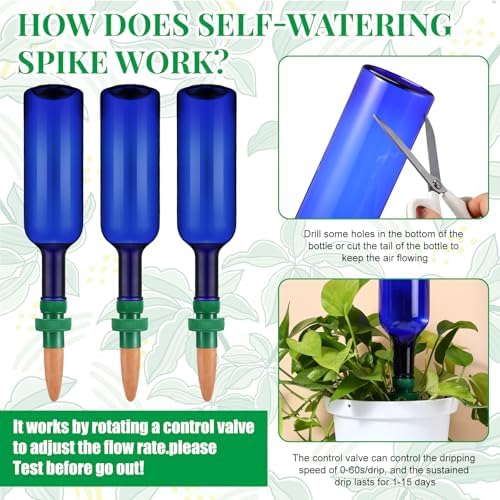 SiliFine 8 Set Plant Watering Devices Include Self Watering Spikes and 26 oz Plastic Bottles Plant Waterer Devices with Adjustable Control Valve Switch Indoor Outdoor (Blue) - Image 3