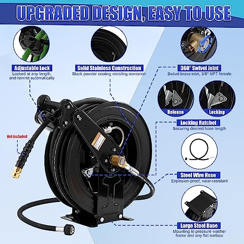 FIXFANS High Pressure Washer Hose Reel for Water/Air/Oil, Pressure Washer Hose – 1/4" X 100 FT - Image 2
