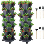 GameXcel Vertical Planter Tower - 7 Tier Stackable Garden Planters with Wheels and Tools Plant Pots for Strawberry Herb Flower and Vegetable Indoor Outdoor Use Dark Gray 2 Pack by GameXcel