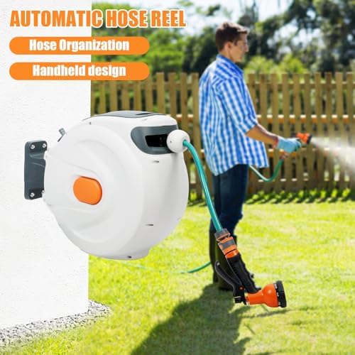 100ft 1/2in Retractable Garden Hose Reel Wall Mount, Automatic Hose Reel with Hidden Handle And Slow Return System, Auto-Rewind Any Length Lock 180 Degree Swivel Green - Image 5