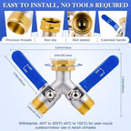 EJW Hose Splitter 2 Way, Garden Hose Splitters, Heavy Duty Faucet Splitter,Rv Brass Water Hose Y Splitter, Double Hose Connector, Spigot Splitter, Two Way Hose Manifold Valve 3/4 Inch GHT Thread. - Image 3