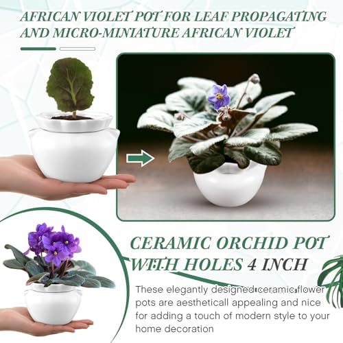 4 Set 4 Inch African Violet Pots Self Watering Ceramic - Image 2