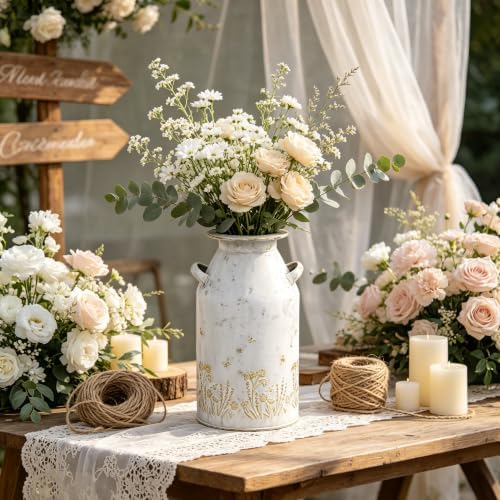 13" H Vintage Metal Flower Vase, Farmhouse Rustic Pitcher Jug, Decorative Milk Can Vase Distressed Plant Holder for Home Kitchen Garden Table Centerpiece Decor by Unknown