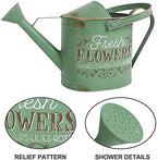Vintage Metal Watering Can with Fresh Flowers Emboss Garden Decorative Watering Pot Farmhouse Water Can for Home Indoor Outdoor Garden Balcony Courtyard (Green) - Image 3
