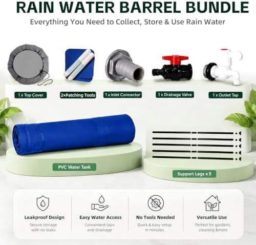 53 Gal Collapsible Rain Barrel with Spigot, Filter and Overflow Kit, Blue - Image 3